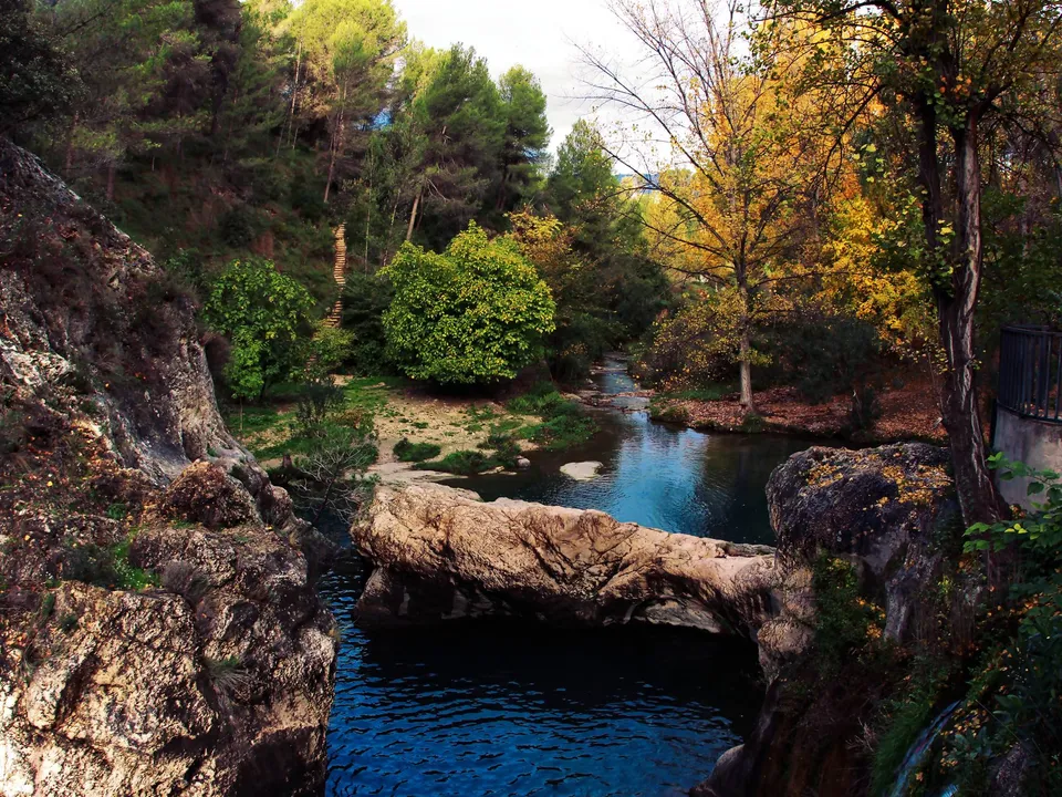 Rocky pools and trees at Pou dels Cavalls in the Pou Clar area.